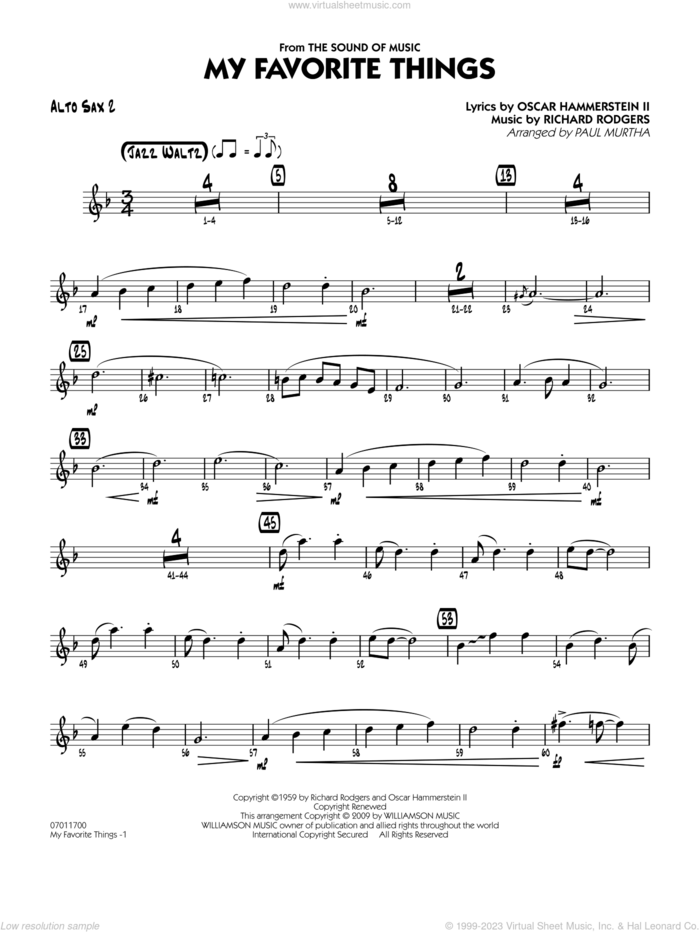 My Favorite Things sheet music for jazz band (alto sax 2) by Richard Rodgers, Oscar II Hammerstein and Paul Murtha, intermediate skill level