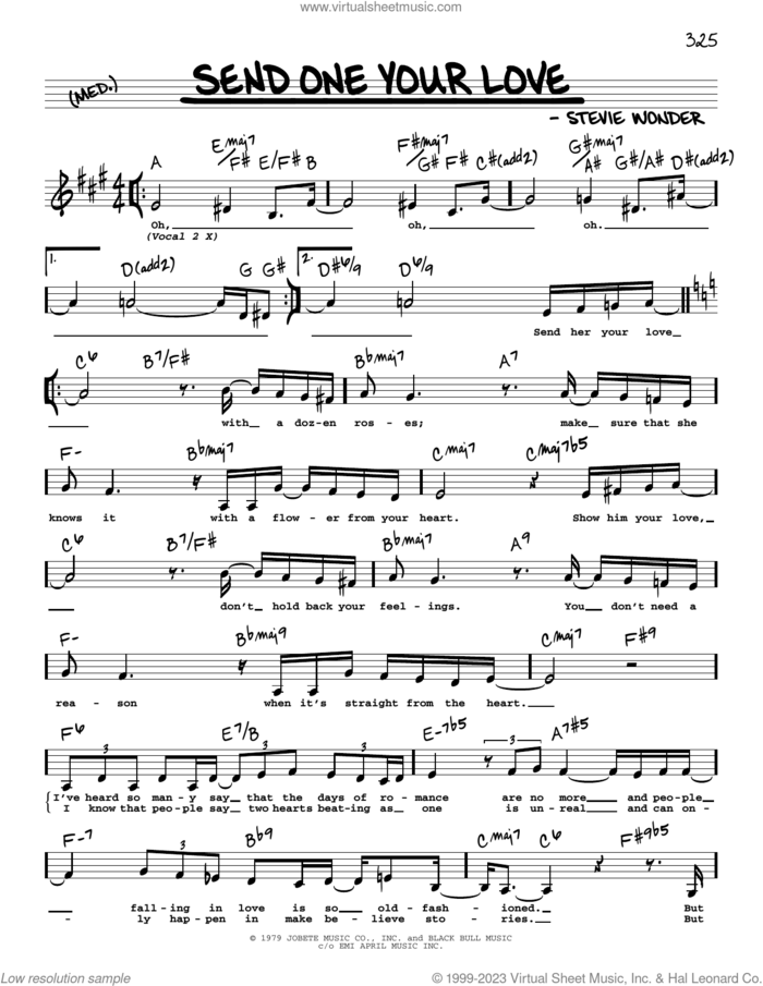 Send One Your Love (Low Voice) sheet music for voice and other instruments (low voice) by Stevie Wonder, intermediate skill level