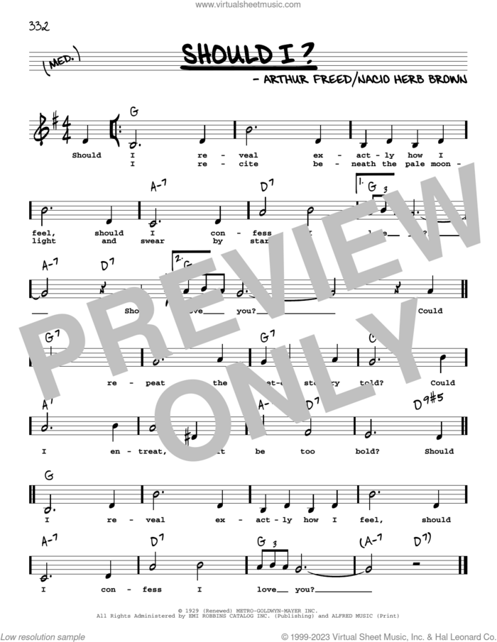 Should I? (Low Voice) sheet music for voice and other instruments (low voice) by Frank Sinatra, Arthur Freed and Nacio Herb Brown, intermediate skill level