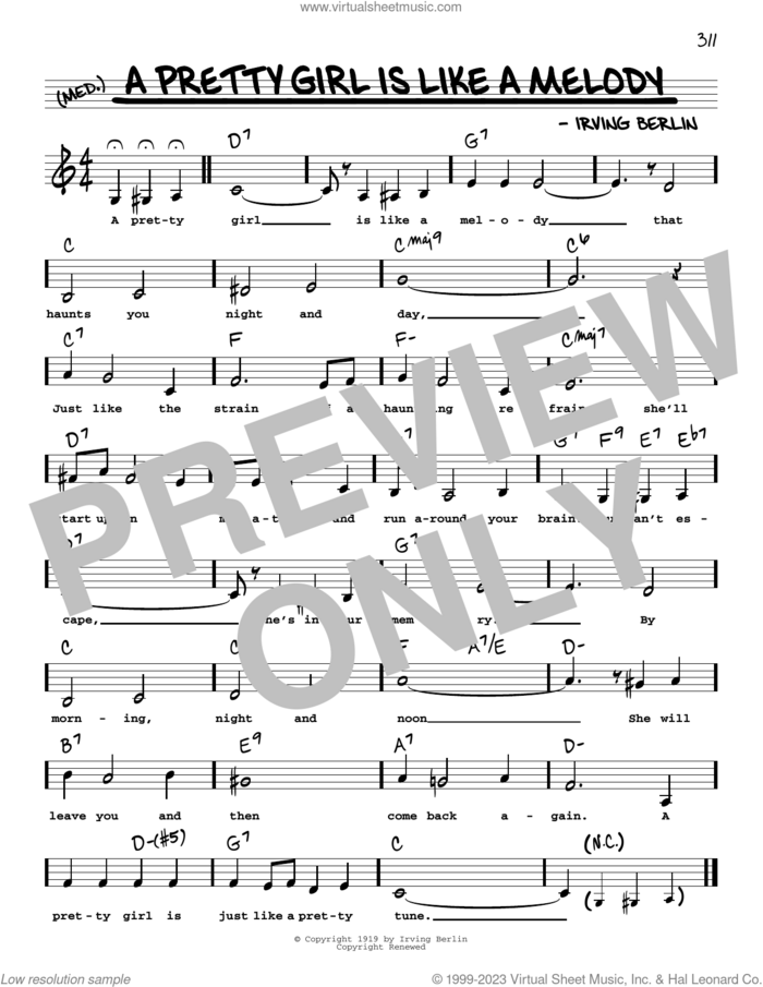 A Pretty Girl Is Like A Melody (Low Voice) sheet music for voice and other instruments (low voice) by Irving Berlin, intermediate skill level