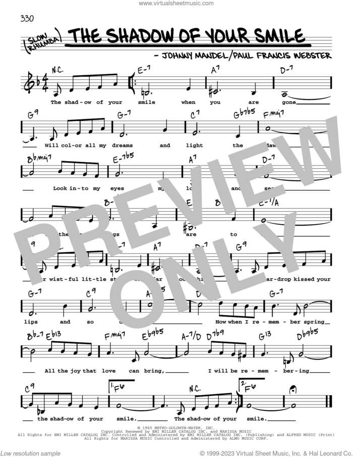 The Shadow Of Your Smile (Low Voice) sheet music for voice and other instruments (low voice) by Paul Francis Webster, Johnny Mandel and Johnny Mandel and Paul Francis Webster, intermediate skill level