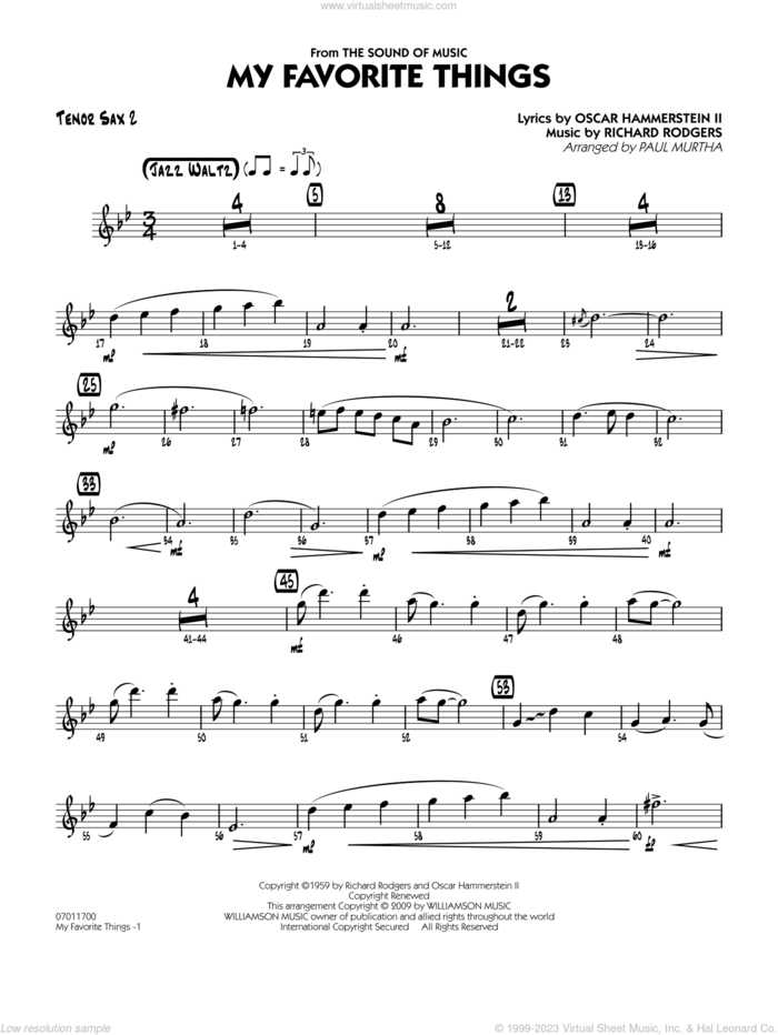 My Favorite Things sheet music for jazz band (tenor sax 2) by Richard Rodgers, Oscar II Hammerstein and Paul Murtha, intermediate skill level