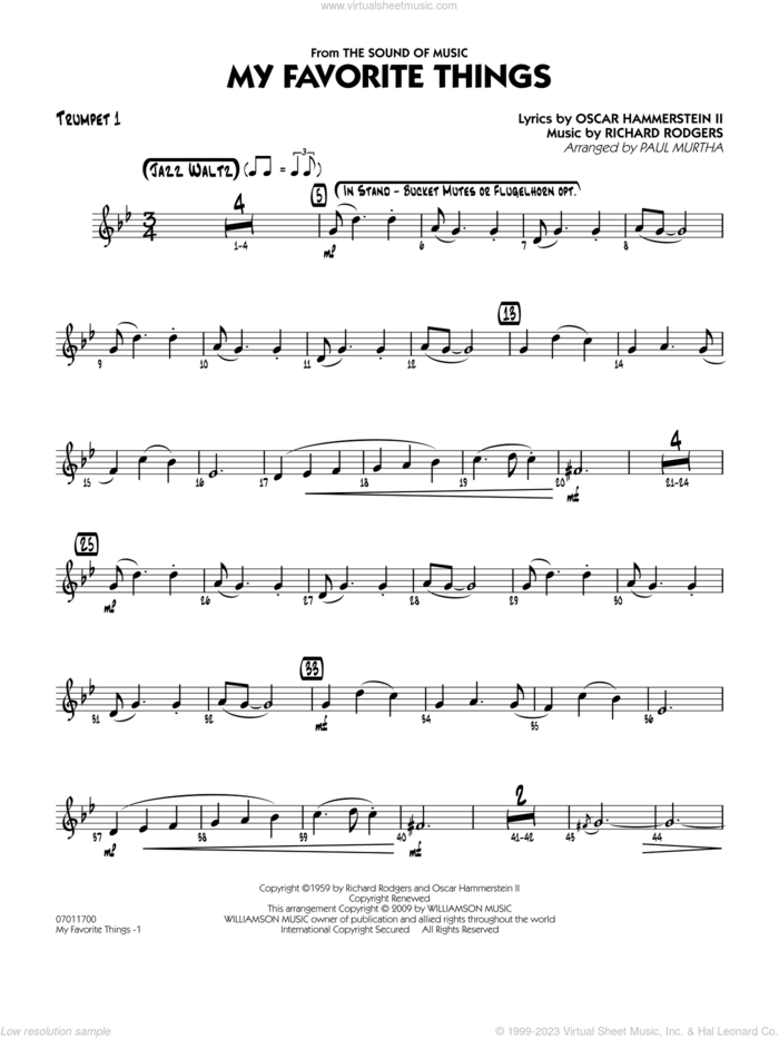 My Favorite Things sheet music for jazz band (trumpet 1) by Richard Rodgers, Oscar II Hammerstein and Paul Murtha, intermediate skill level