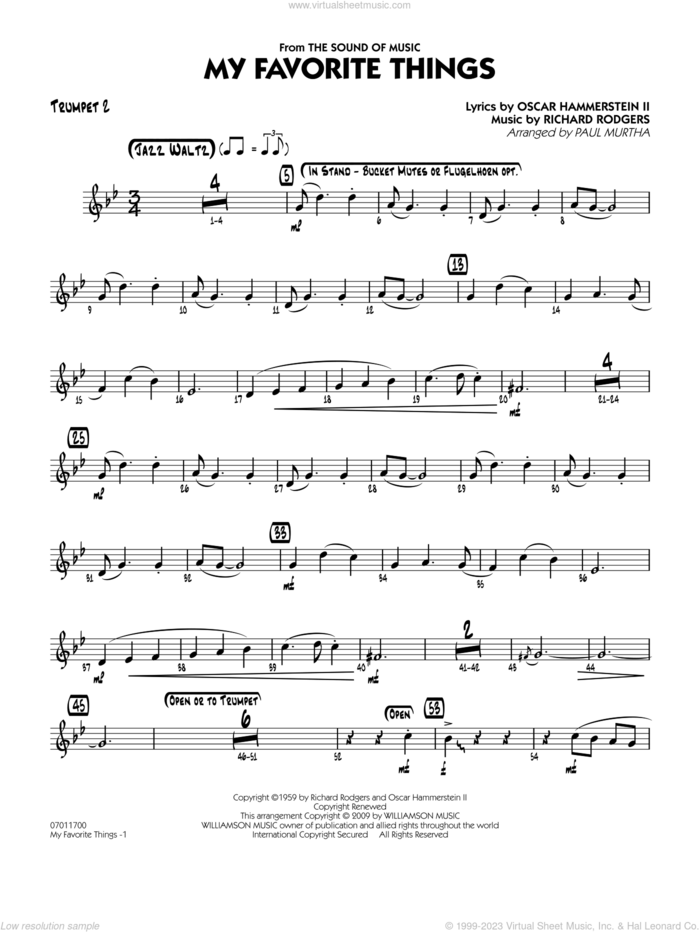 My Favorite Things sheet music for jazz band (trumpet 2) by Richard Rodgers, Oscar II Hammerstein and Paul Murtha, intermediate skill level