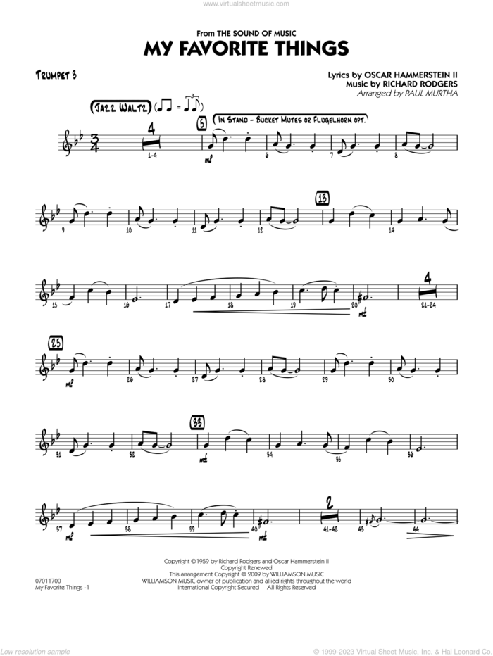 My Favorite Things sheet music for jazz band (trumpet 3) by Richard Rodgers, Oscar II Hammerstein and Paul Murtha, intermediate skill level