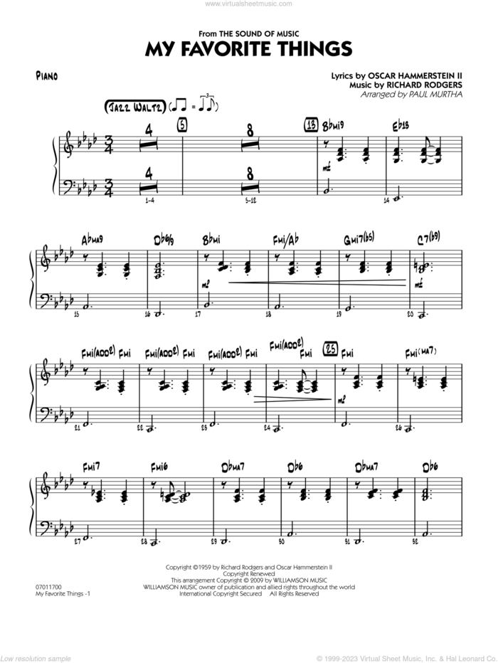 My Favorite Things sheet music for jazz band (piano) by Richard Rodgers, Oscar II Hammerstein and Paul Murtha, intermediate skill level