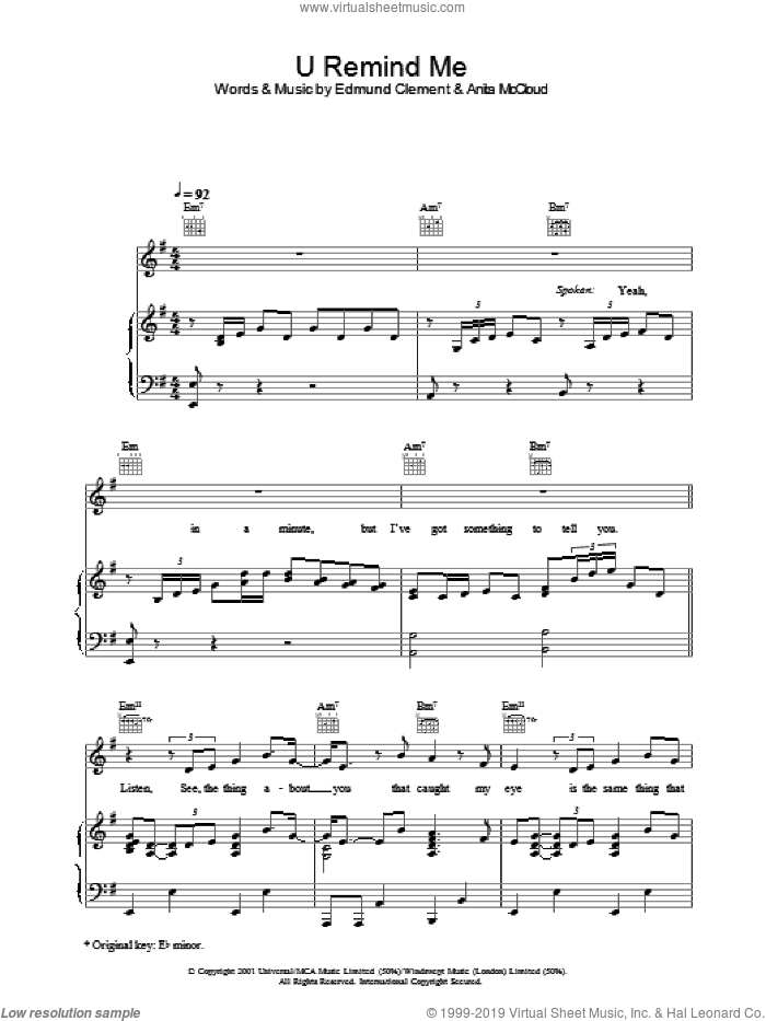 U Remind Me sheet music for voice, piano or guitar by Gary Usher, intermediate skill level