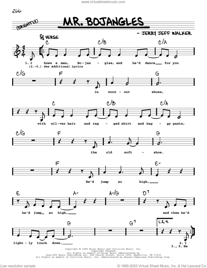 Mr. Bojangles (Low Voice) sheet music for voice and other instruments (low voice) by Jerry Jeff Walker and Sammy Davis, Jr., intermediate skill level