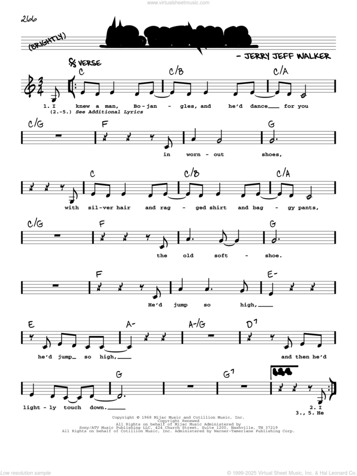 Mr. Bojangles (Low Voice) sheet music for voice and other instruments (low voice) by Jerry Jeff Walker and Sammy Davis, Jr., intermediate skill level