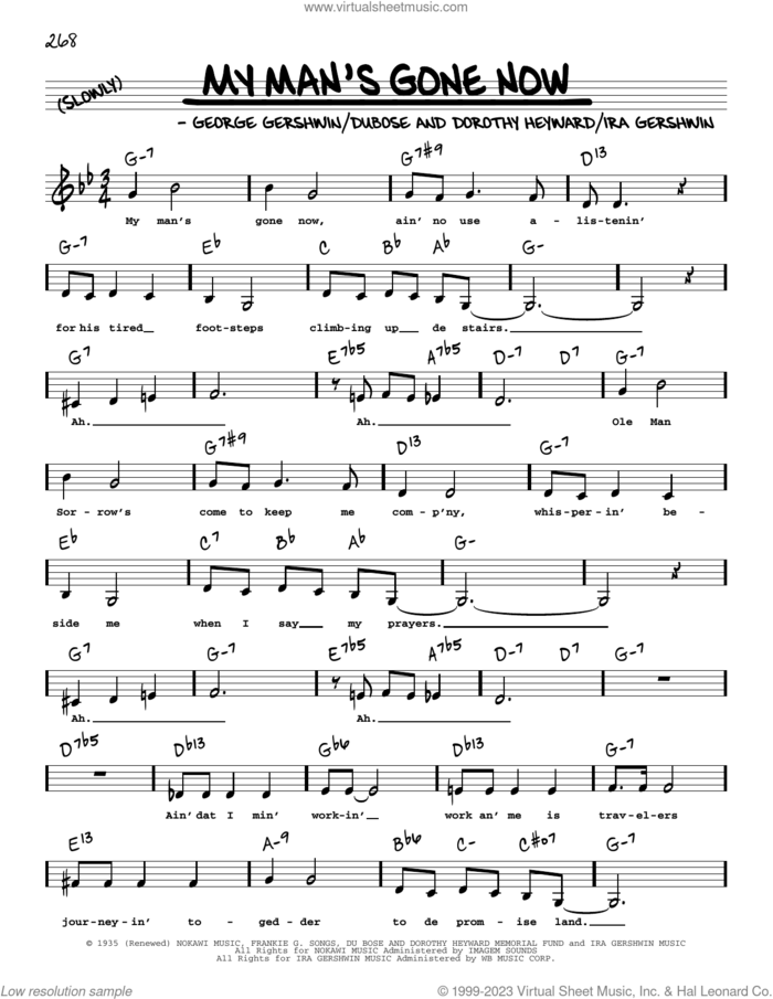 My Man's Gone Now (Low Voice) sheet music for voice and other instruments (low voice) by George Gershwin, Dorothy Heyward, DuBose Heyward and Ira Gershwin, intermediate skill level