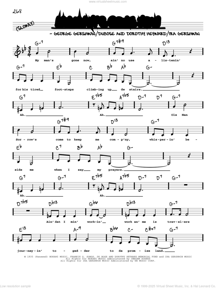 My Man's Gone Now (Low Voice) sheet music for voice and other instruments (low voice) by George Gershwin, Dorothy Heyward, DuBose Heyward and Ira Gershwin, intermediate skill level