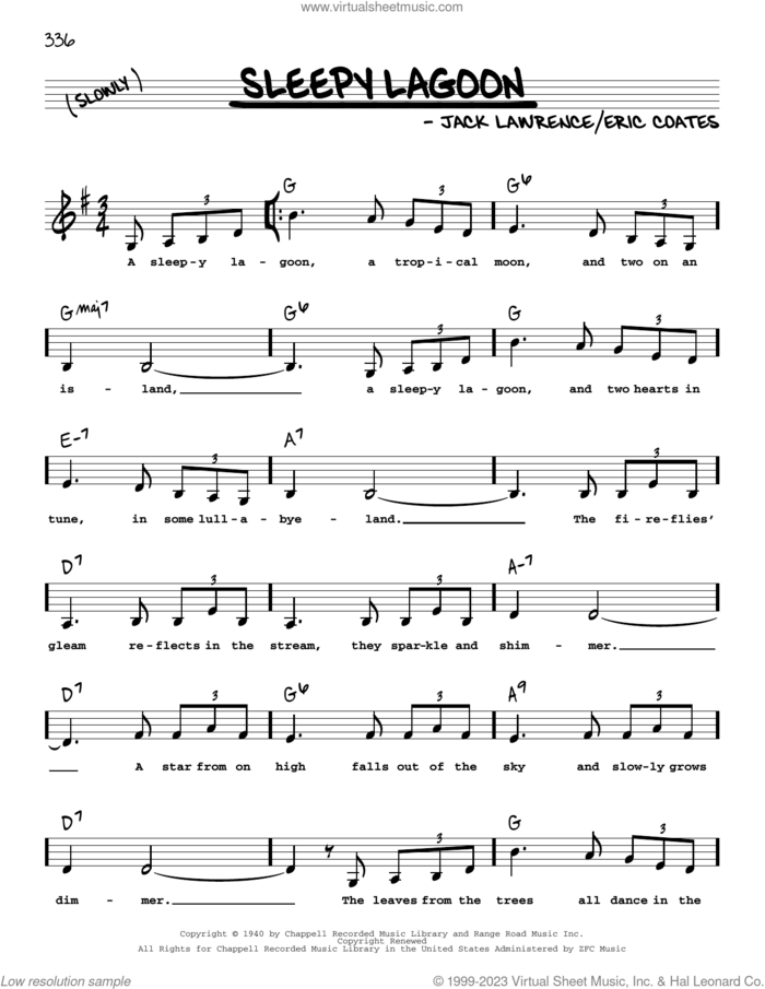 Sleepy Lagoon (Low Voice) sheet music for voice and other instruments (low voice) by Jack Lawrence and Eric Coates, intermediate skill level