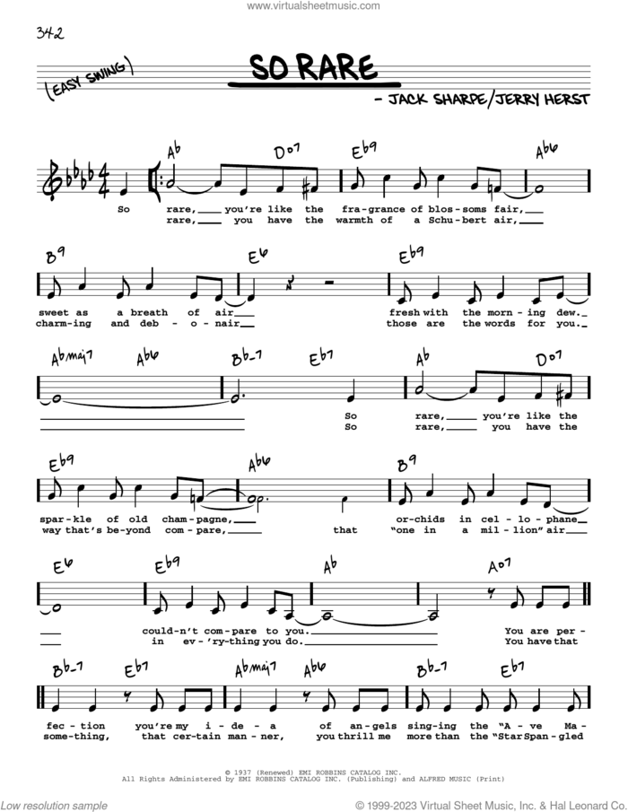 So Rare (Low Voice) sheet music for voice and other instruments (low voice) by Jimmy Dorsey, Jack Sharpe and Jerry Herst, intermediate skill level