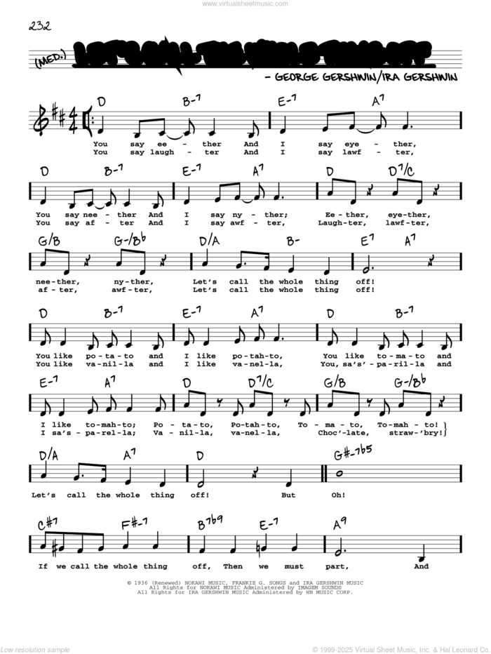 Let's Call The Whole Thing Off (Low Voice) sheet music for voice and other instruments (low voice) by George Gershwin & Ira Gershwin, George Gershwin and Ira Gershwin, intermediate skill level