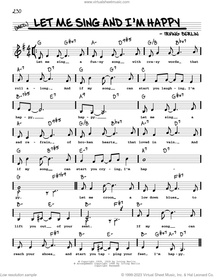 Let Me Sing And I'm Happy (Low Voice) sheet music for voice and other instruments (low voice) by Irving Berlin, intermediate skill level