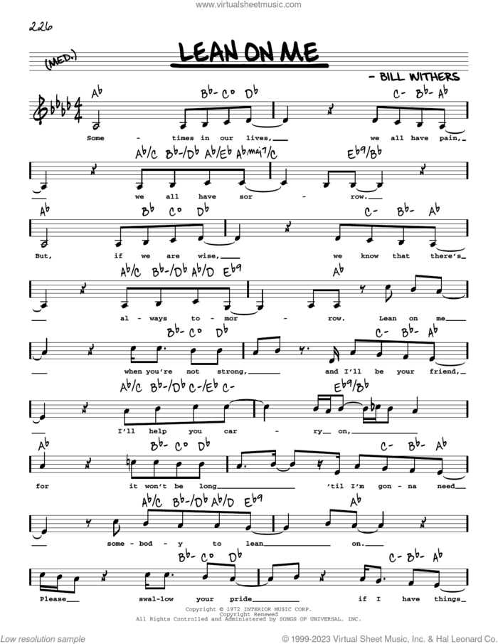 Lean On Me (Low Voice) sheet music for voice and other instruments (low voice) by Bill Withers and Club Nouveau, intermediate skill level