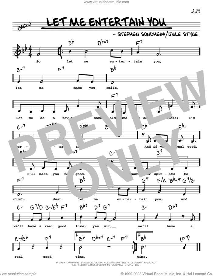 Let Me Entertain You (Low Voice) sheet music for voice and other instruments (low voice) by Stephen Sondheim and Jule Styne, intermediate skill level