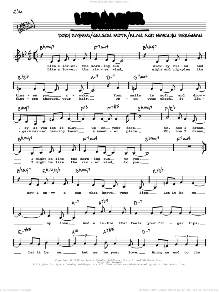 Like A Lover (O Cantador) (Low Voice) sheet music for voice and other instruments (low voice) by Dori Caymmi, Alan Bergman and Marilyn Bergman, intermediate skill level