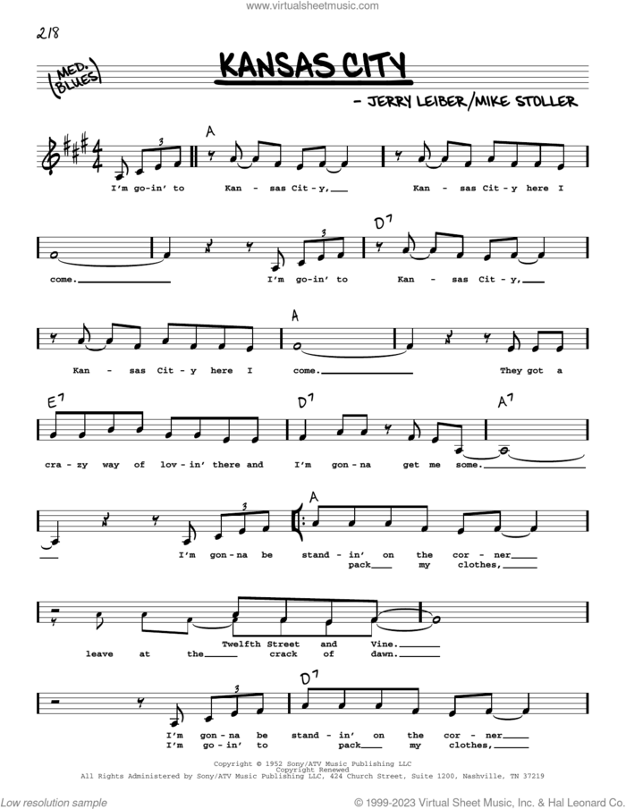Kansas City (Low Voice) sheet music for voice and other instruments (low voice) by The Beatles, Wilbert Harrison, Jerry Leiber and Mike Stoller, intermediate skill level