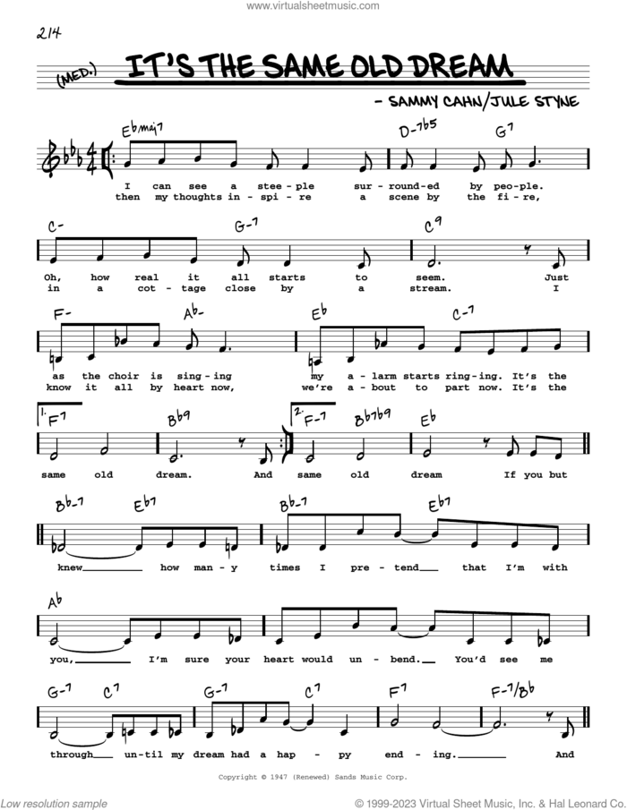 It's The Same Old Dream (Low Voice) sheet music for voice and other instruments (low voice) by Jule Styne and Sammy Cahn, intermediate skill level