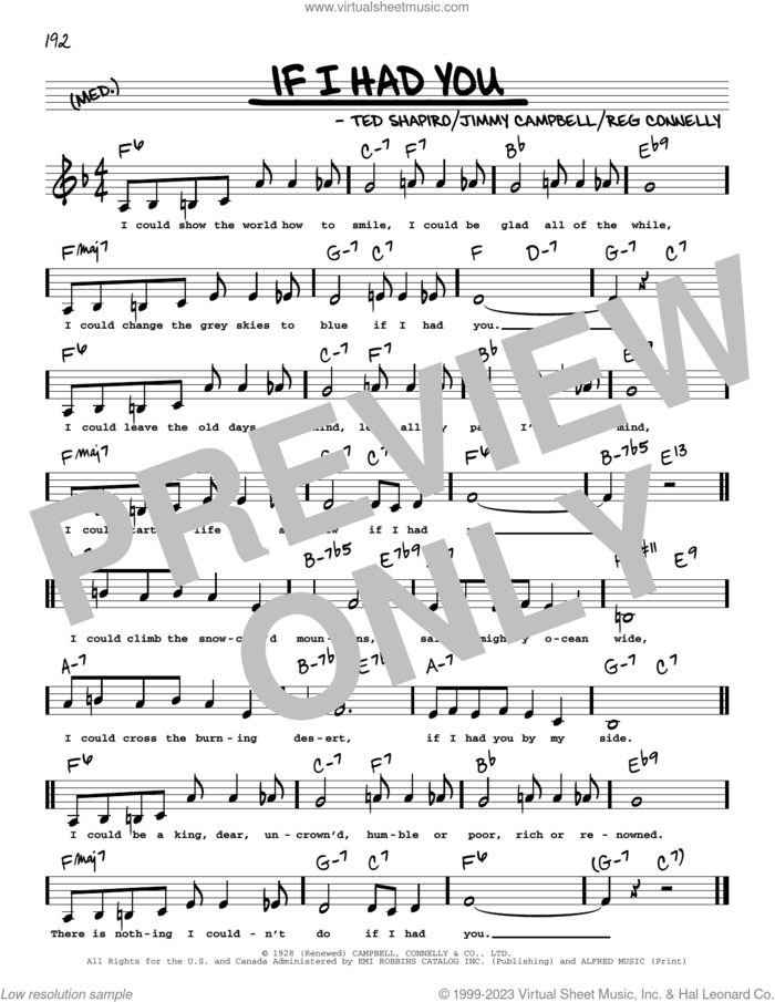 If I Had You (Low Voice) sheet music for voice and other instruments (low voice) by Frank Sinatra, Jimmy Campbell, Reg Connelly and Ted Shapiro, intermediate skill level