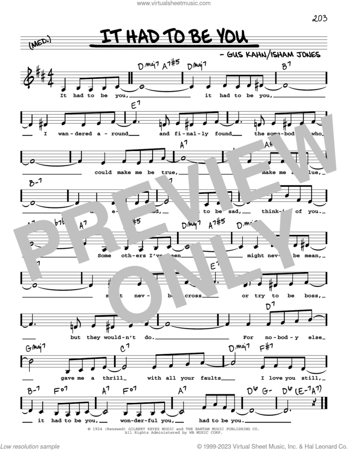 It Had To Be You (Low Voice) sheet music for voice and other instruments (low voice) by Gus Kahn and Isham Jones, intermediate skill level