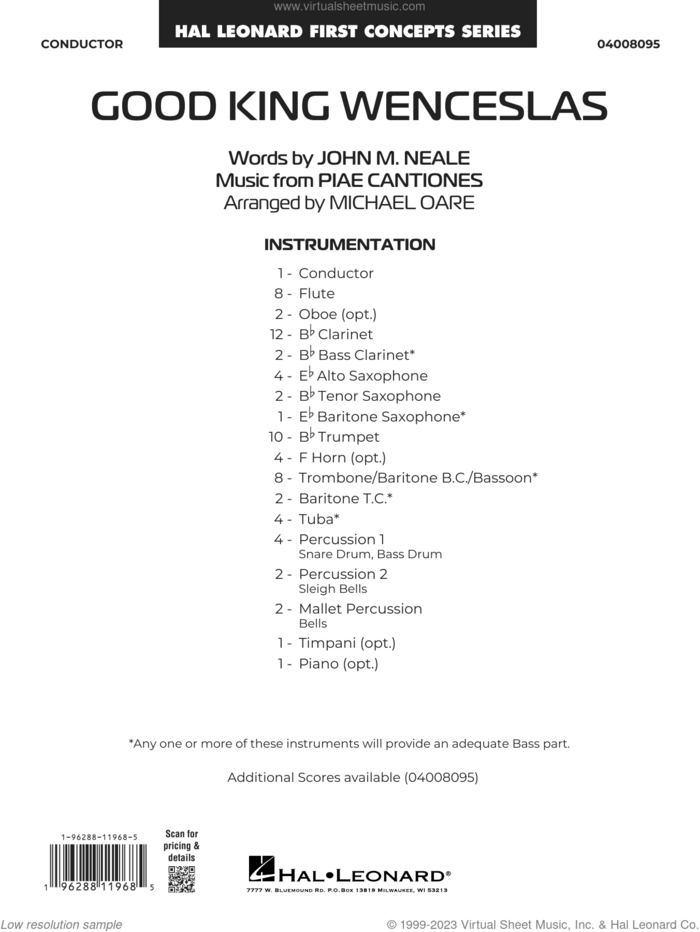 Good King Wenceslas (arr. Michael Oare) (COMPLETE) sheet music for concert band by Piae Cantiones, John Mason Neale and Michael Oare, intermediate skill level