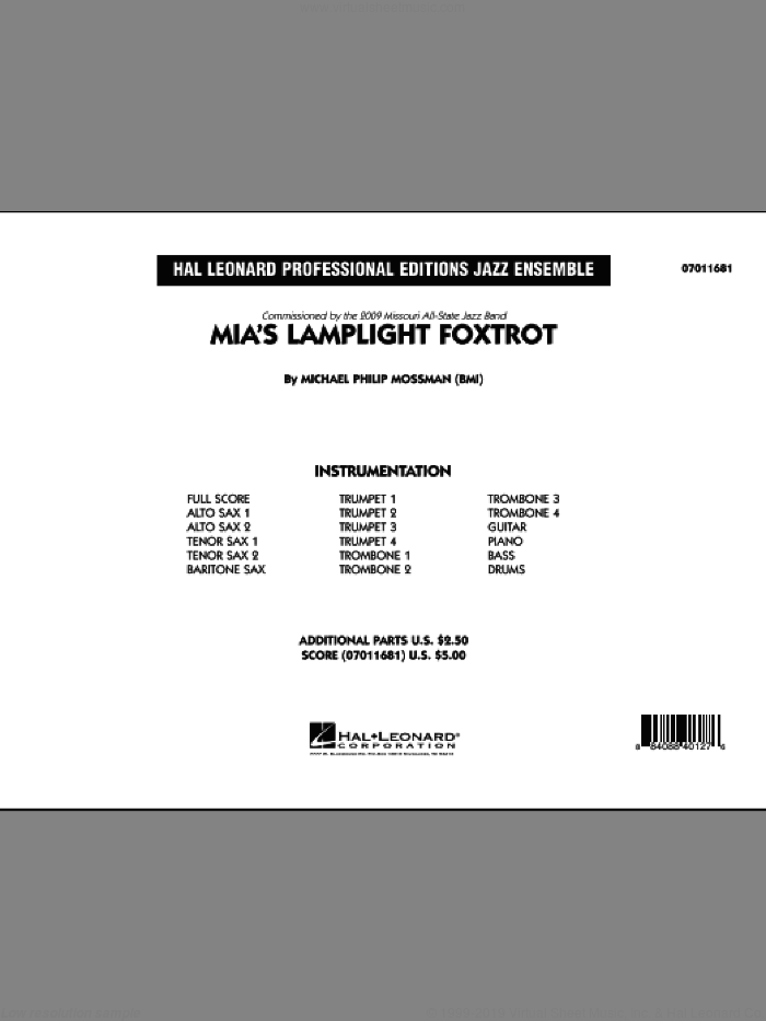 Mia's Lamplight Foxtrot (COMPLETE) sheet music for jazz band by Michael Philip Mossman, intermediate skill level