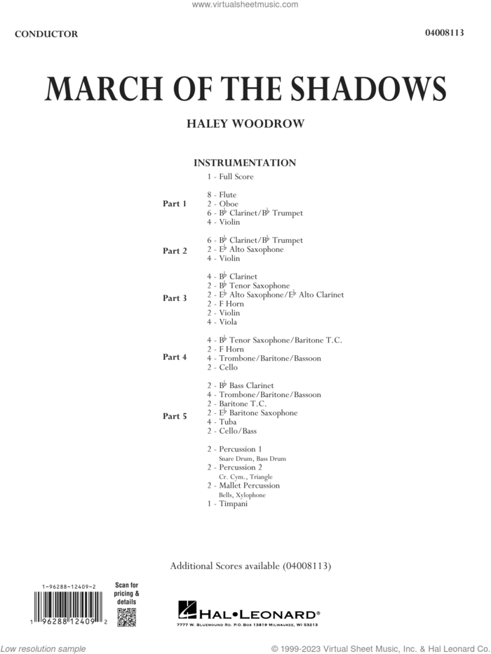 March Of The Shadows (COMPLETE) sheet music for concert band by Haley Woodrow and Hale Vandercook, intermediate skill level