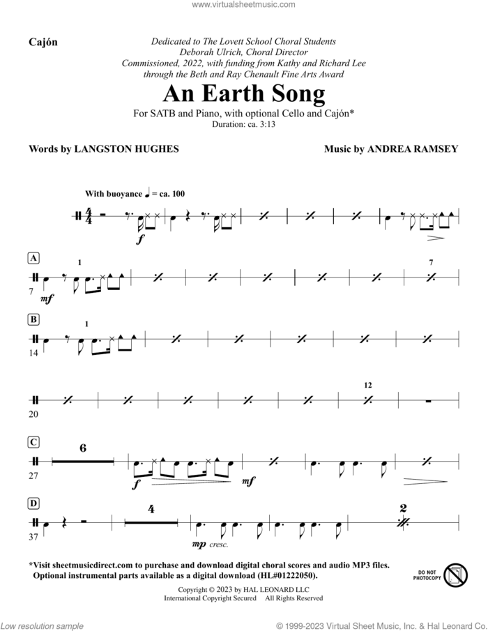 An Earth Song (complete set of parts) sheet music for orchestra/band (Instrumental Accompaniment) by Andrea Ramsey, intermediate skill level