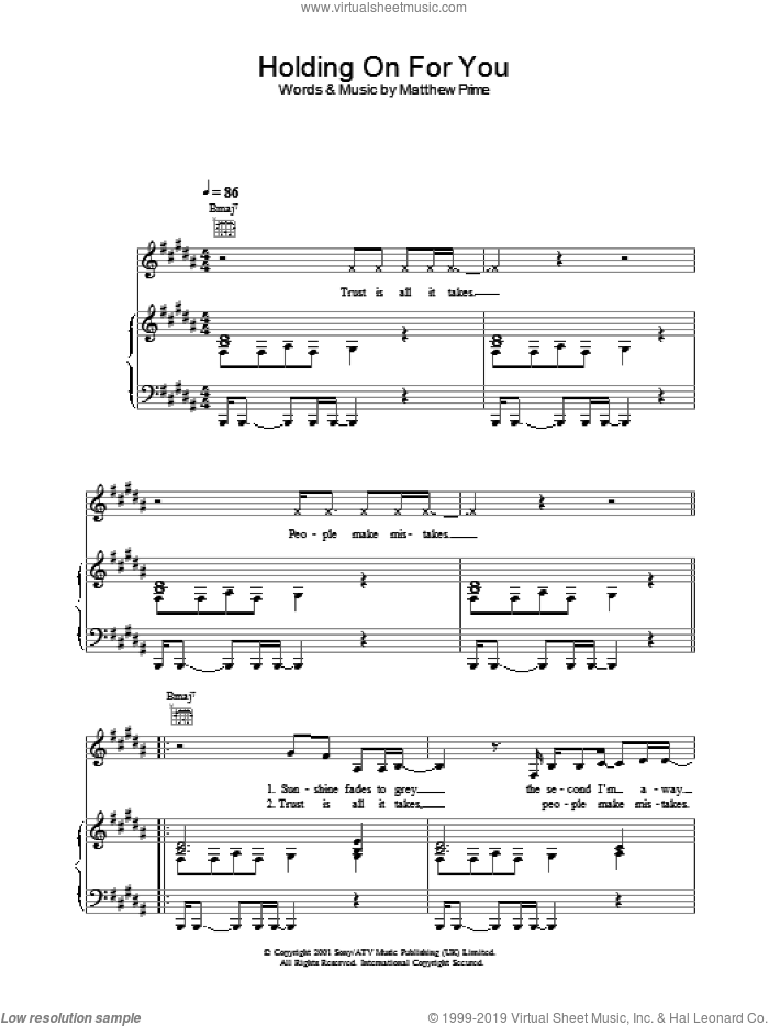 Holding On For You sheet music for voice, piano or guitar by Liberty X, intermediate skill level