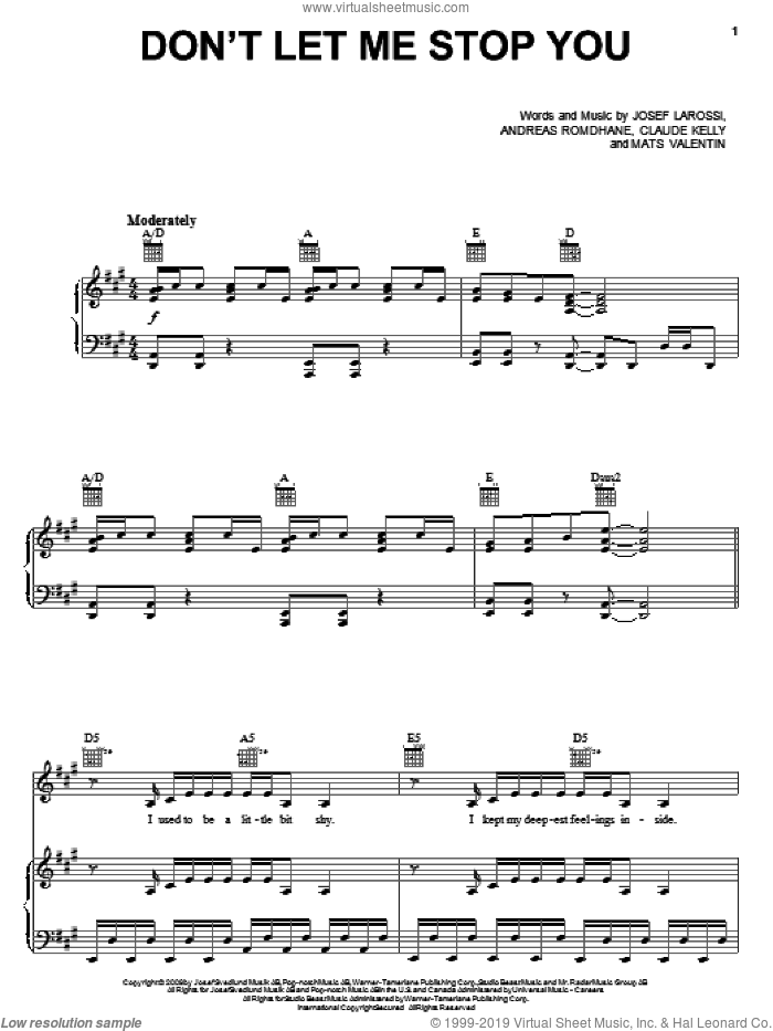 Don't Let Me Stop You sheet music for voice, piano or guitar by Kelly Clarkson, Andreas Romdhane, Claude Kelly, Josef Larossi and Mats Valentin, intermediate skill level