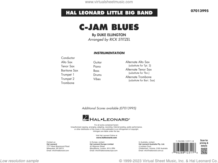 C-Jam Blues (arr. Rick Stitzel) (COMPLETE) sheet music for jazz band by Duke Ellington and Rick Stitzel, intermediate skill level