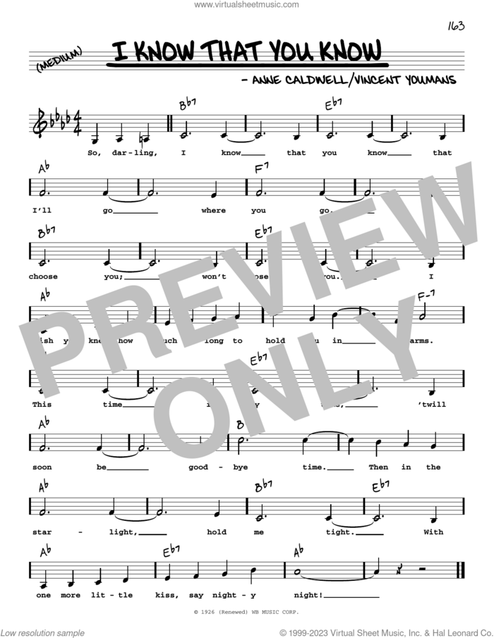 I Know That You Know (Low Voice) sheet music for voice and other instruments (low voice) by Benny Goodman, Anne Caldwell and Vincent Youmans, intermediate skill level
