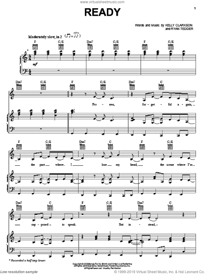 Ready sheet music for voice, piano or guitar by Kelly Clarkson and Ryan Tedder, intermediate skill level