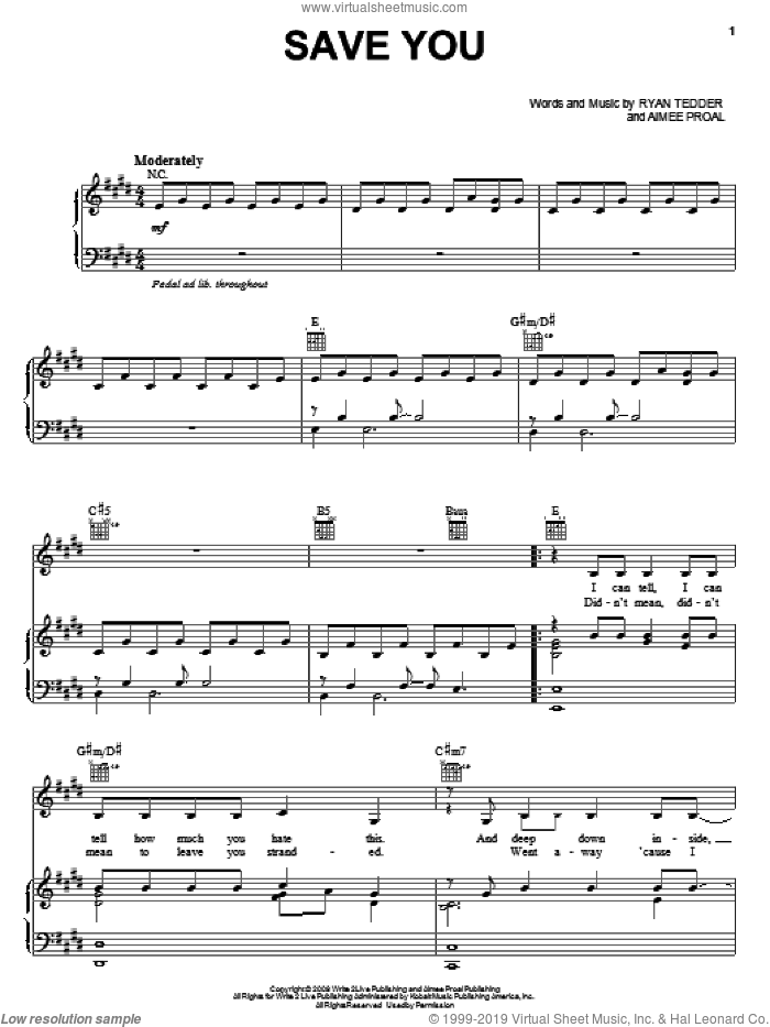 Save You sheet music for voice, piano or guitar by Kelly Clarkson, Aimee Proal and Ryan Tedder, intermediate skill level