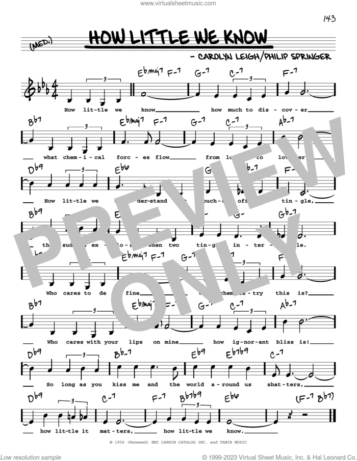How Little We Know (Low Voice) sheet music for voice and other instruments (low voice) by Frank Sinatra, Carolyn Leigh and Philip Springer, intermediate skill level