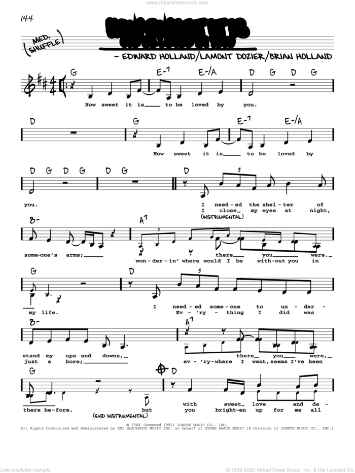 How Sweet It Is (To Be Loved By You) (Low Voice) sheet music for voice and other instruments (low voice) by Marvin Gaye, James Taylor, Brian Holland, Eddie Holland and Lamont Dozier, intermediate skill level