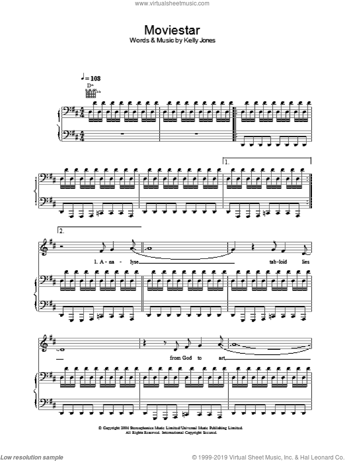 Moviestar sheet music for voice, piano or guitar by Stereophonics, intermediate skill level