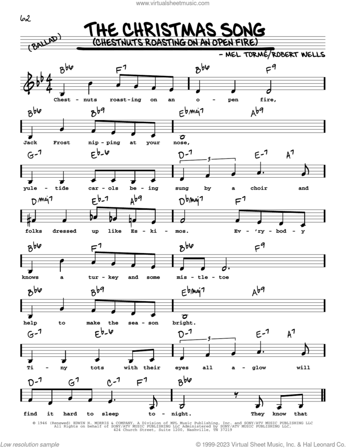 The Christmas Song (Chestnuts Roasting On An Open Fire) (Low Voice) sheet music for voice and other instruments (low voice) by Nat King Cole, Mel Torme and Robert Wells, intermediate skill level