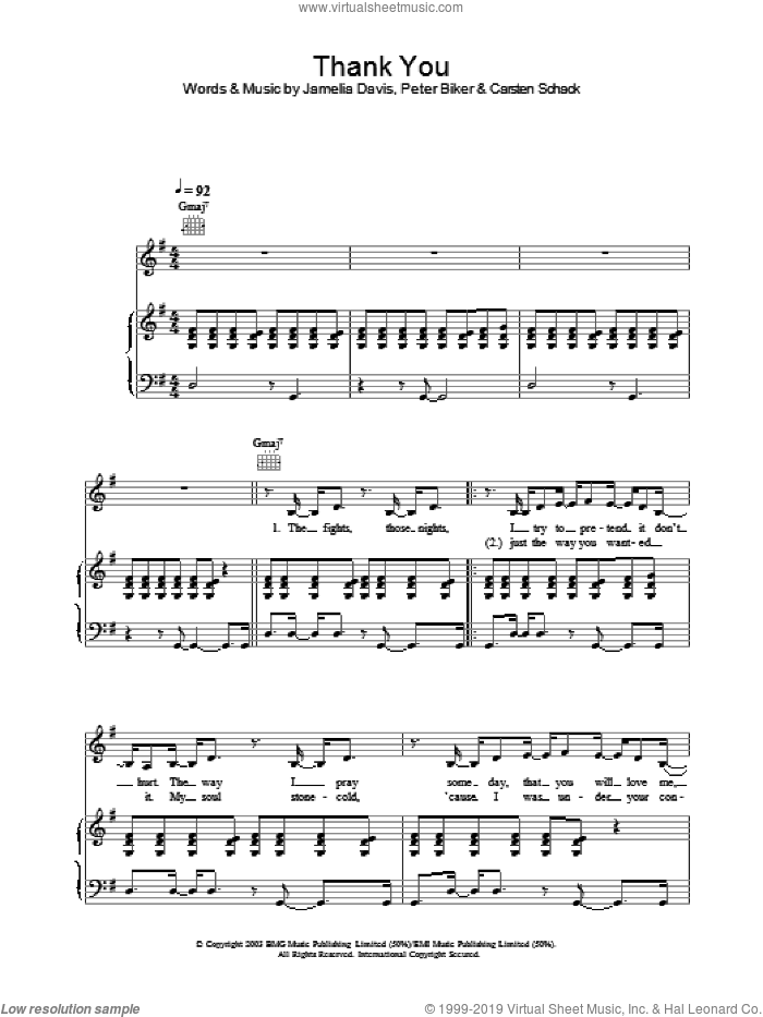 Thank You sheet music for voice, piano or guitar by Jamelia, intermediate skill level