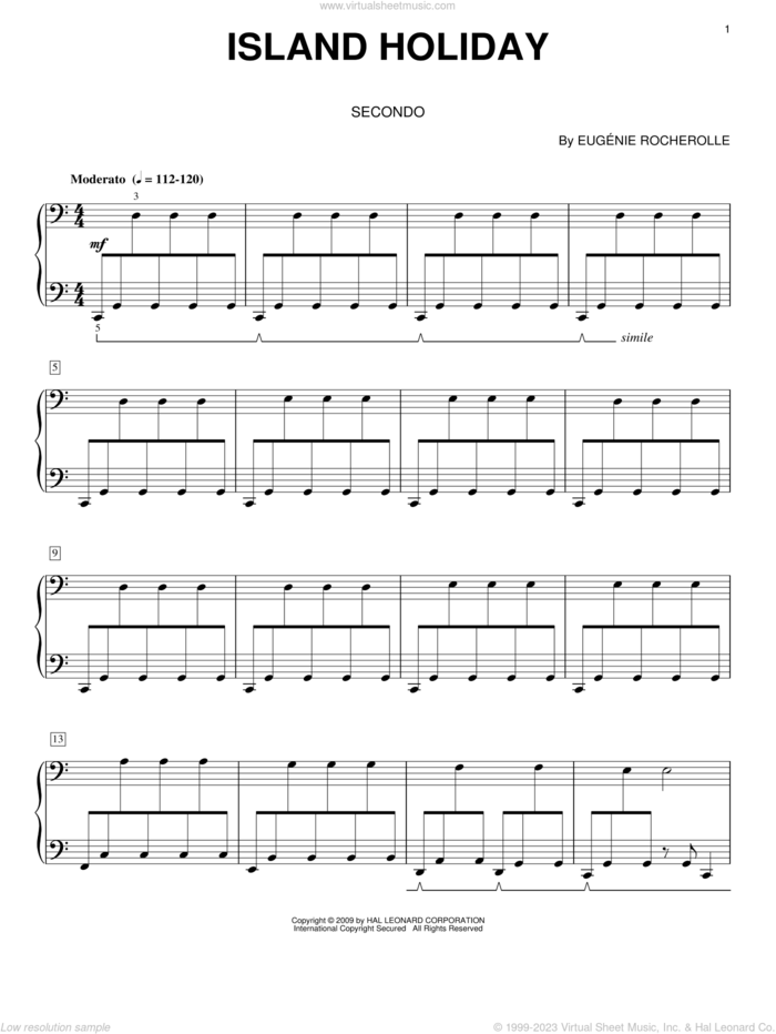 Island Holiday sheet music for piano four hands by Eugenie Rocherolle, intermediate skill level