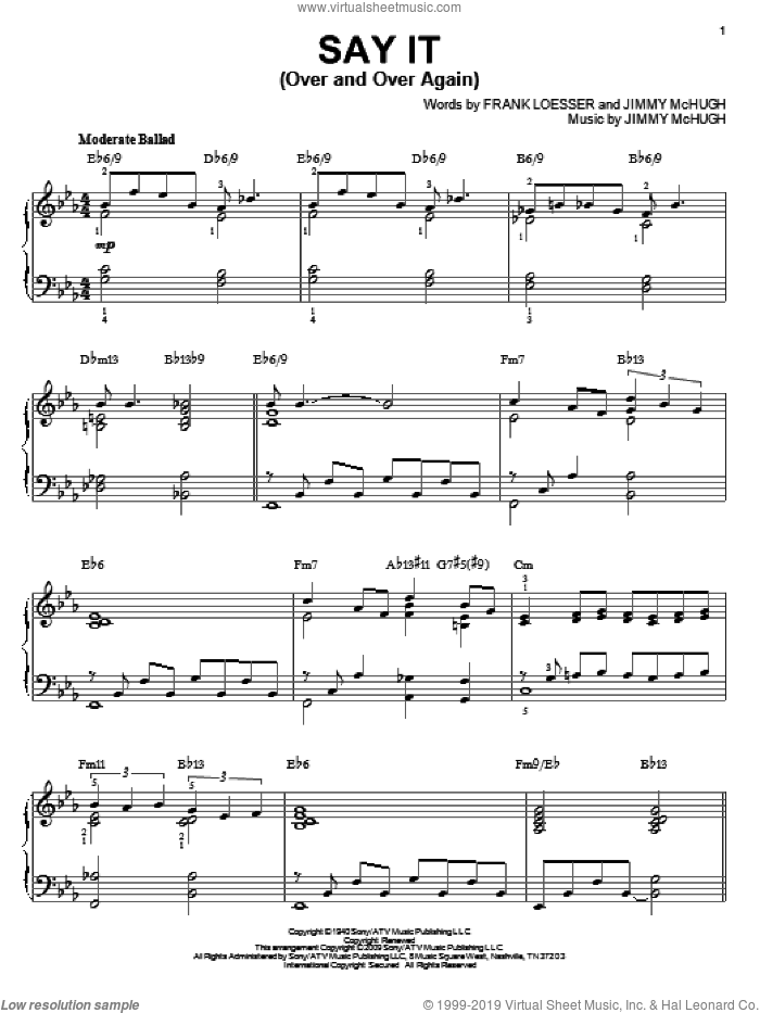 Say It (Over And Over Again) [Jazz version] (arr. Brent Edstrom) sheet music for piano solo by Frank Loesser and Jimmy McHugh, intermediate skill level