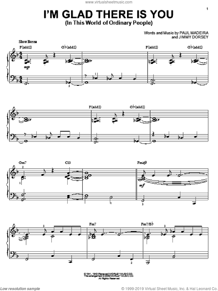 I'm Glad There Is You (In This World Of Ordinary People) [Jazz version] (arr. Brent Edstrom) sheet music for piano solo by Jimmy Dorsey and Paul Madeira, intermediate skill level