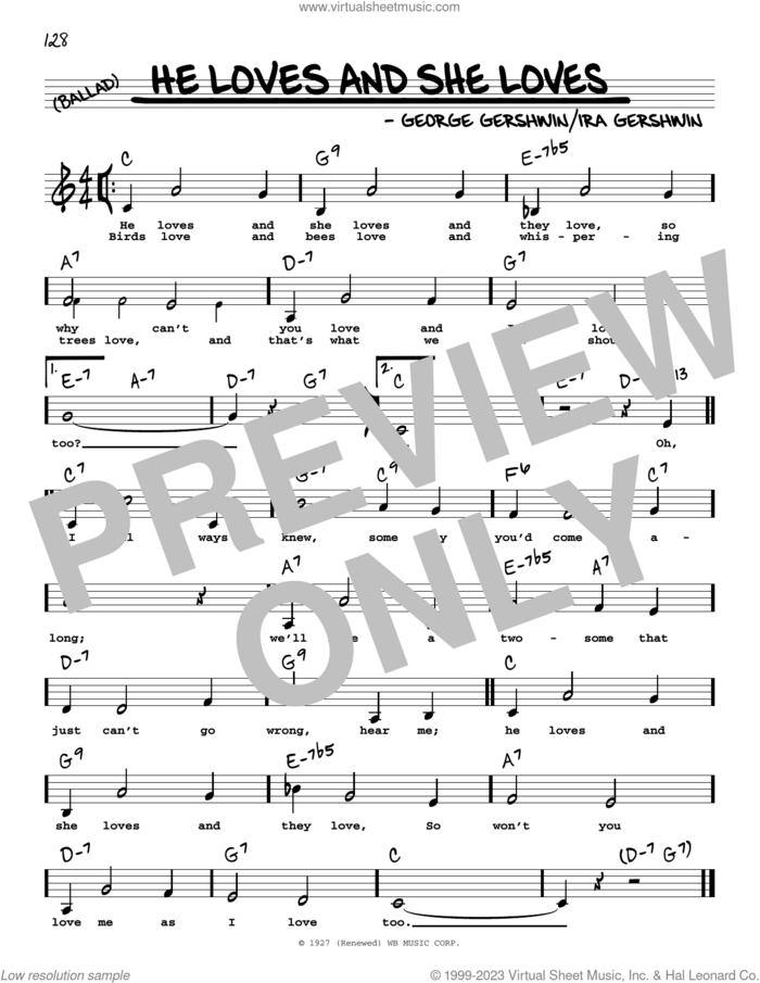 He Loves And She Loves (Low Voice) sheet music for voice and other instruments (low voice) by George Gershwin and Ira Gershwin, intermediate skill level
