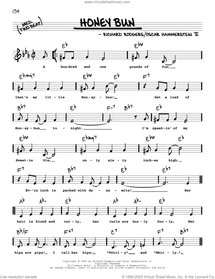 Honey Bun (Low Voice) sheet music for voice and other instruments (low voice) by Richard Rodgers, Oscar II Hammerstein and Rodgers & Hammerstein, intermediate skill level