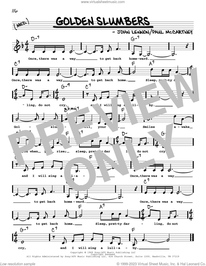 Golden Slumbers (Low Voice) sheet music for voice and other instruments (low voice) by The Beatles, John Lennon and Paul McCartney, intermediate skill level
