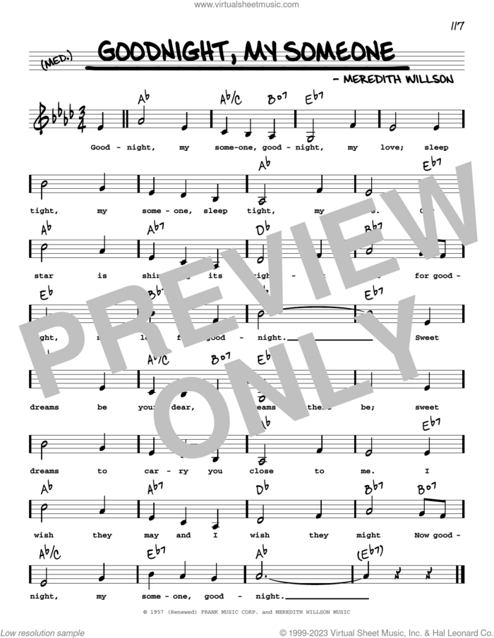 Goodnight, My Someone (Low Voice) sheet music for voice and other instruments (low voice) by Meredith Willson, intermediate skill level