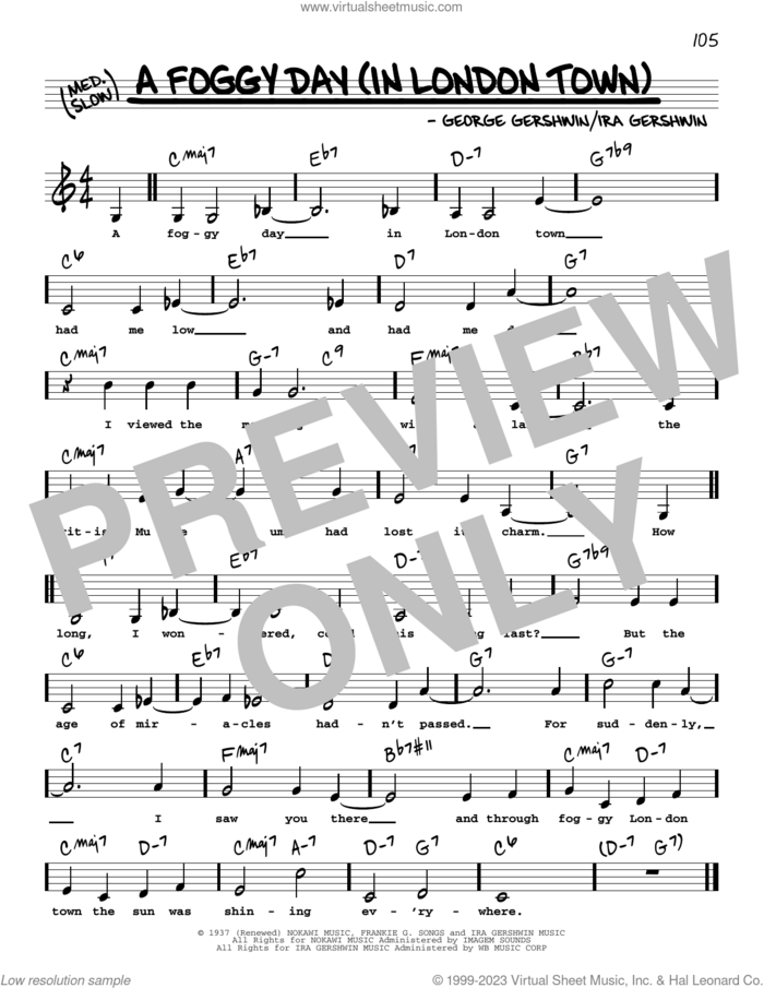 A Foggy Day (In London Town) (Low Voice) sheet music for voice and other instruments (low voice) by George Gershwin and Ira Gershwin, intermediate skill level