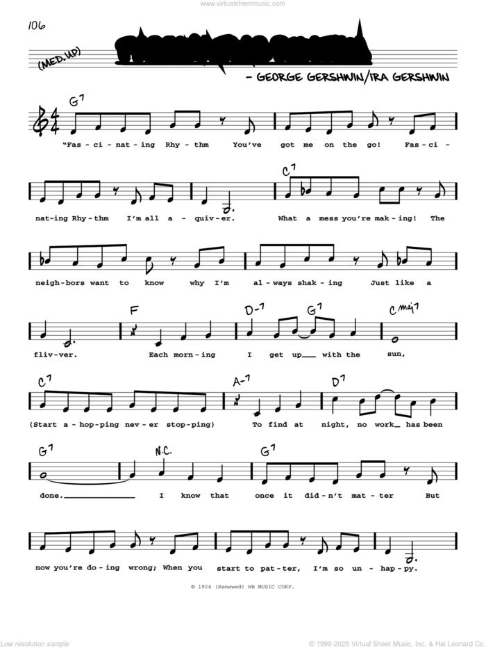 Fascinating Rhythm (Low Voice) sheet music for voice and other instruments (low voice) by George Gershwin and Ira Gershwin, intermediate skill level